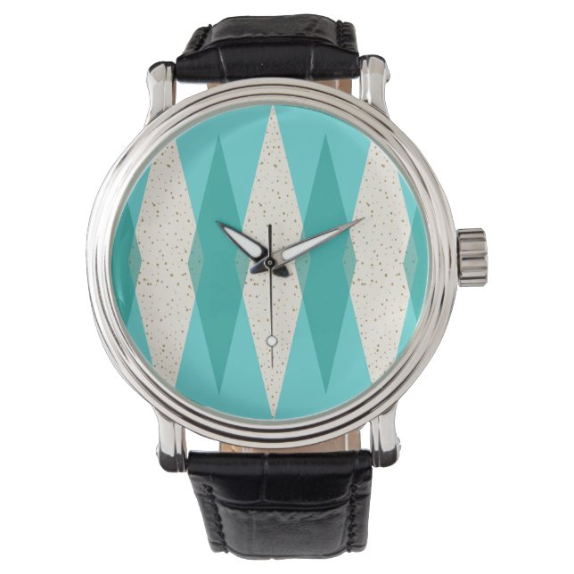 Mid Century Modern Argyle Leather Watch Armbandsur (Framsida)