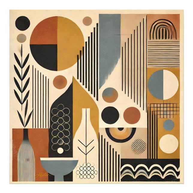 Mid Century Modern Art Autumn Harvest Fototryck (Framsidan)