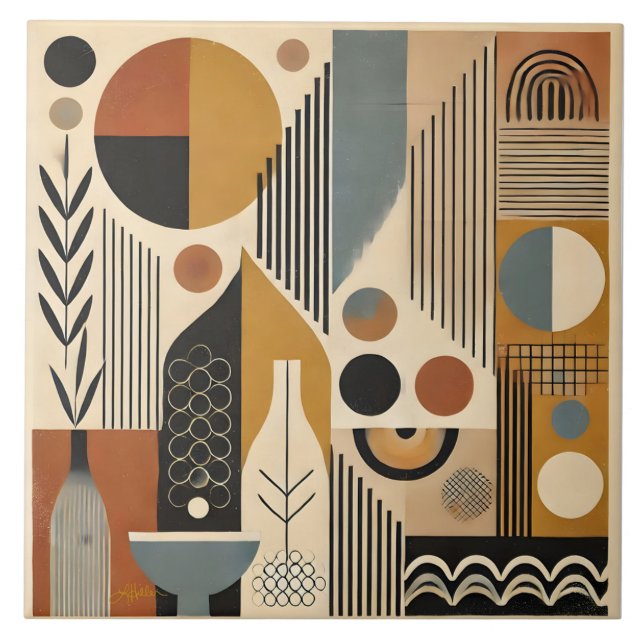 Mid Century Modern Art Autumn Harvest Kakelplatta (Framsidan)