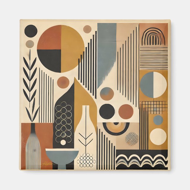 Mid Century Modern Art Autumn Harvest Magnet (Framsidan)