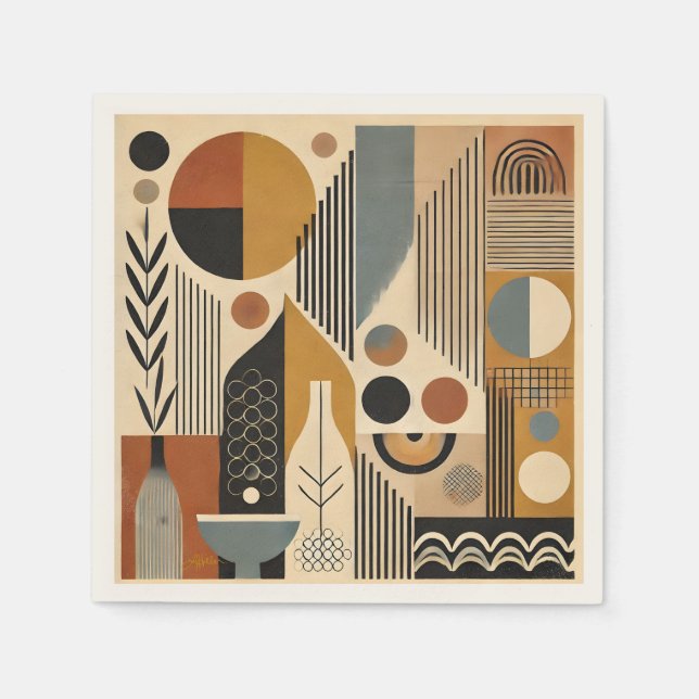 Mid Century Modern Art Autumn Harvest Pappersservett (Framsidan)