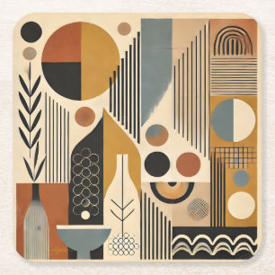 Mid Century Modern Art Autumn Harvest Underlägg Papper Kvadrat
