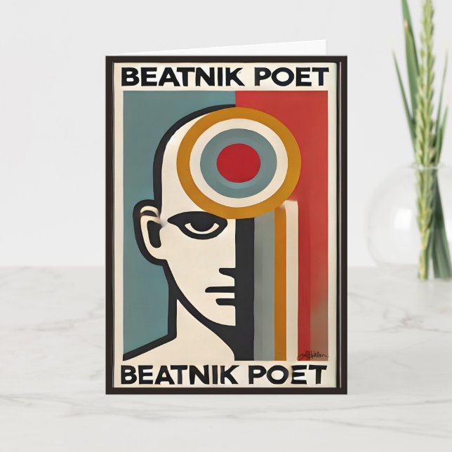 Mid Century Modern Art Beatnik Poet Kort (Framsida)
