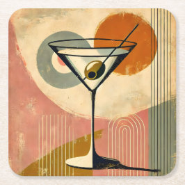 Mid Century Modern Art Martini Underlägg Papper Kvadrat