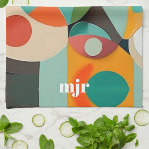 Mid Century Modern Art Monogram eller Namn, Geomet Kökshandduk