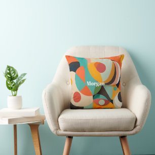 Mid Century Modern Art Monogram eller Namn, Geomet Kudde