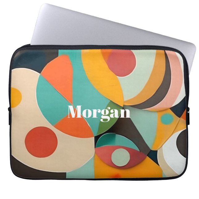 Mid Century Modern Art Monogram eller Namn, Geomet Laptop Fodral (Framsidan)