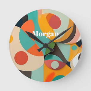 Mid Century Modern Art Monogram eller Namn, Geomet Rund Klocka