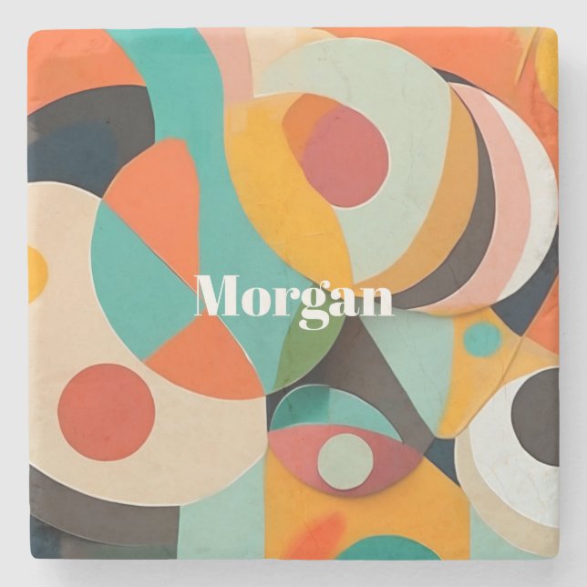 Mid Century Modern Art Monogram eller Namn, Geomet Stenunderlägg (Framsidan)