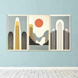 Mid Century Modern Art Mountain Lake Sunrise Canvastryck