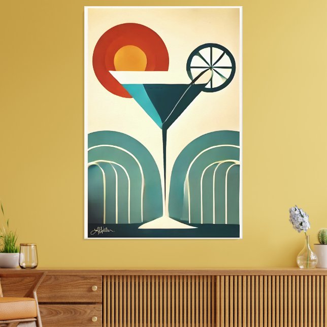 Mid Century Modern Art Mountain Sunrise Martini Canvastryck (Insitu (Vardagsrum))