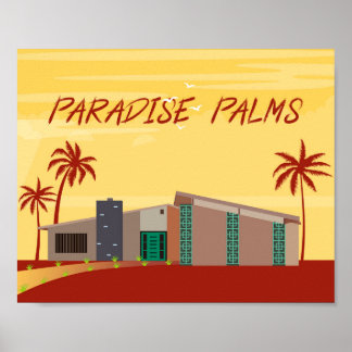 Mid Century Modern Art, Paradise Handflatan Las Ve Poster
