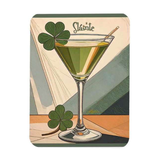 Mid Century Modern Art Shamrock Martini Skål!  Magnet (Vertikal)