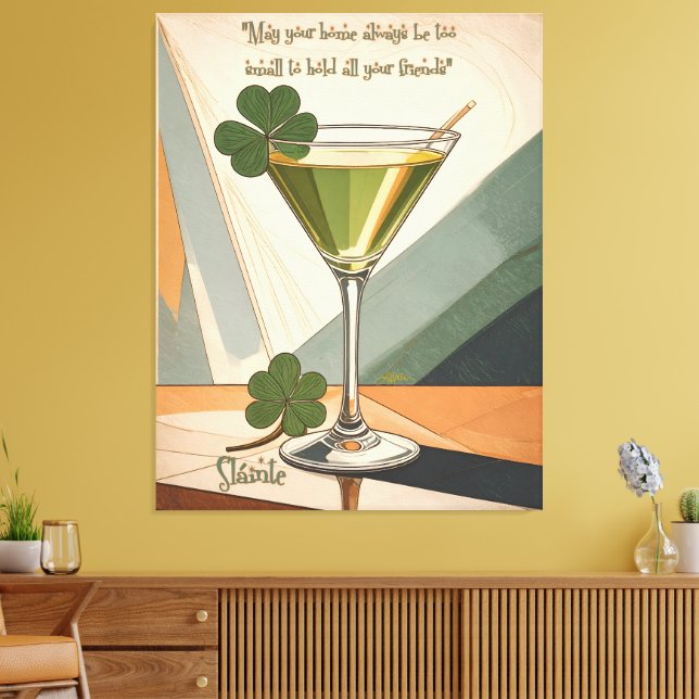 Mid Century Modern Art Shamrock Martini Sláinte!  Canvastryck (Insitu (Vardagsrum))