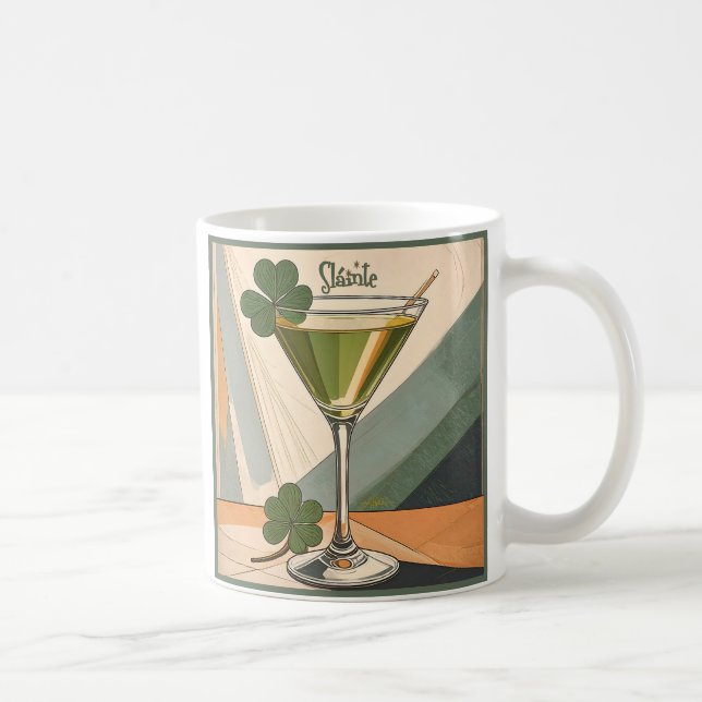 Mid Century Modern Art Shamrock Martini Sláinte!  Kaffemugg (Höger)