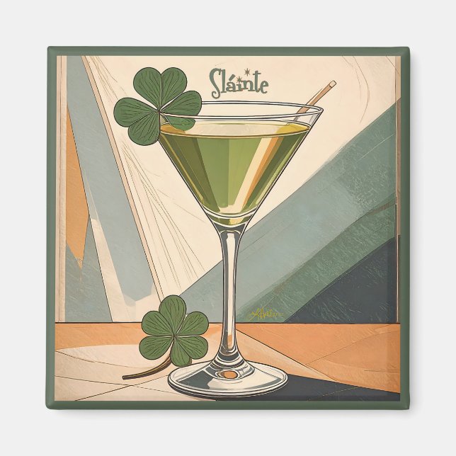 Mid Century Modern Art Shamrock Martini Sláinte!  Magnet (Framsidan)