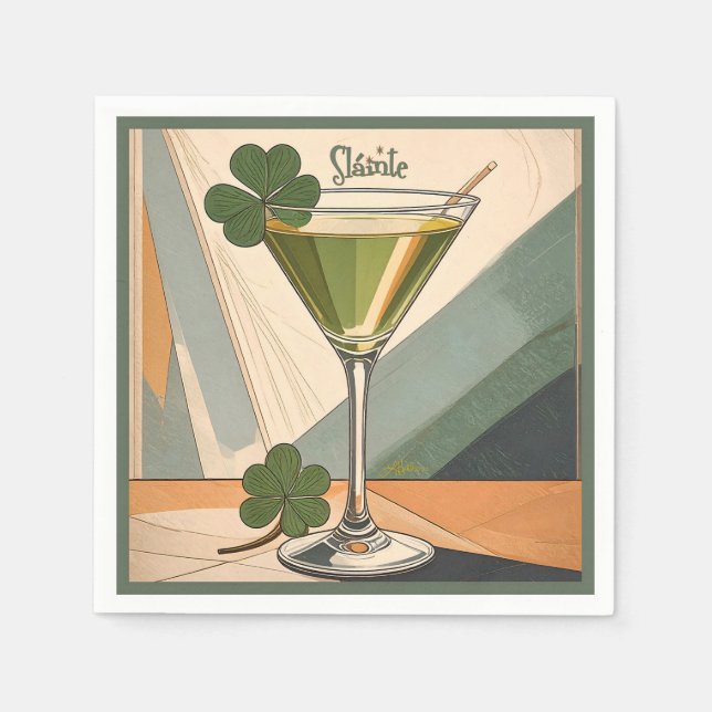 Mid Century Modern Art Shamrock Martini Sláinte!  Pappersservett (Framsidan)