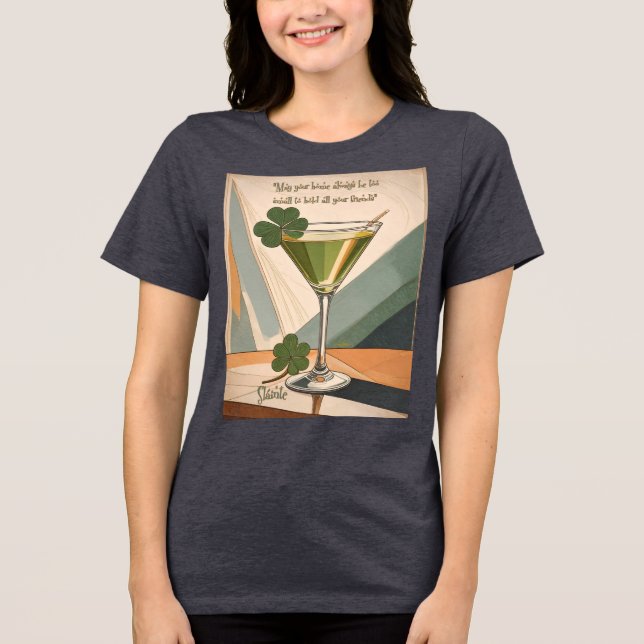 Mid Century Modern Art Shamrock Martini Sláinte!  T Shirt (Framsida)