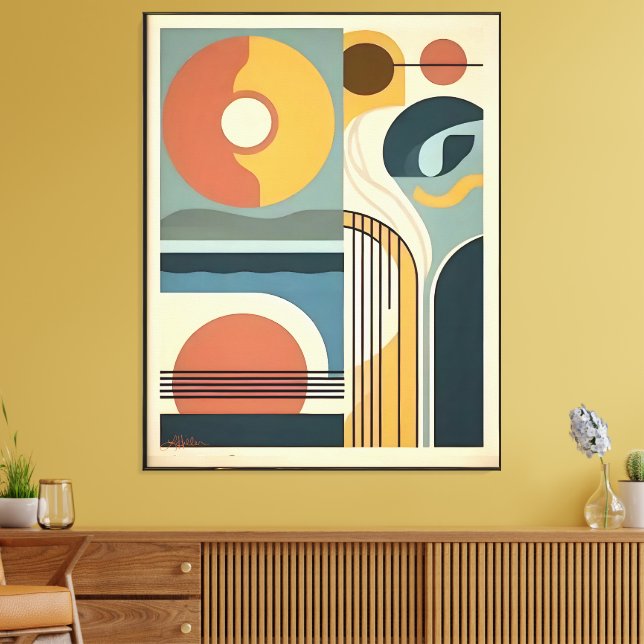 Mid Century Modern Art Sunrise Sunset Canvastryck (Insitu (Vardagsrum))
