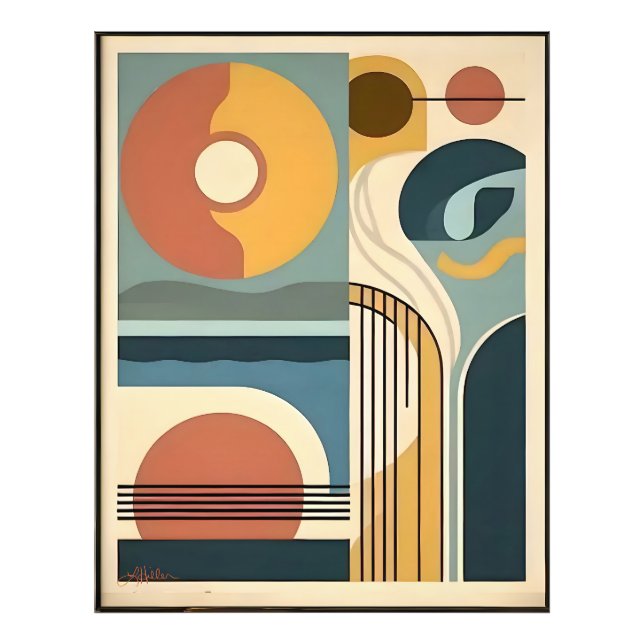 Mid Century Modern Art Sunrise Sunset Fototryck (Framsidan)