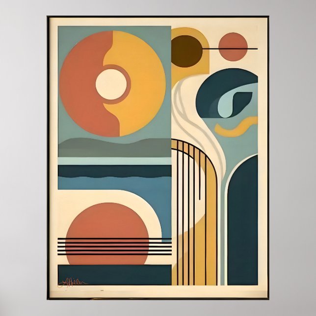 Mid Century Modern Art Sunrise Sunset Poster (Framsidan)