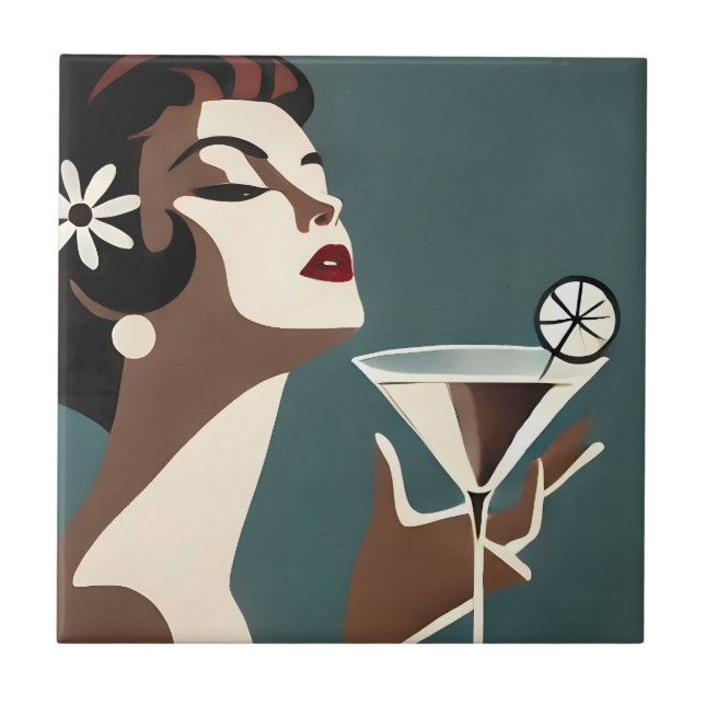 Mid Century Modern Art The Martini DIva Kakelplatta (Framsidan)