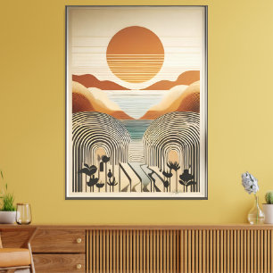 Mid Century Modern Art Vår Valley Sjö Sunset Canvastryck