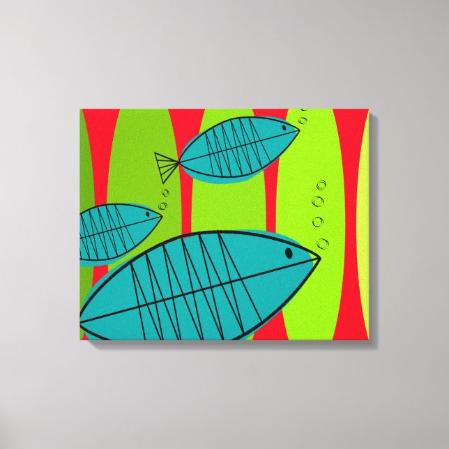 Mid Century Modern Artsy 3 fisksimning Canvastryck (Framsida)