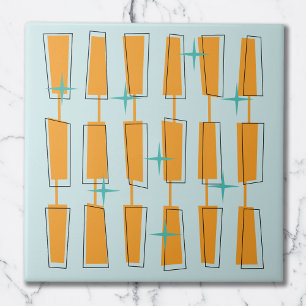 Mid Century Modern Atomblock Aqua, Orange Kakelplatta