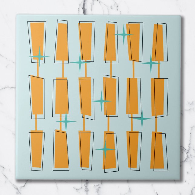 Mid Century Modern Atomblock Aqua, Orange Kakelplatta (Skapare uppladdad)