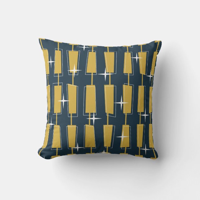 Mid Century Modern Atomblock Navy, Senapsgul Kudde (Framsida)
