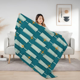 Mid Century Modern Atomblock Teal, Aqua Fleecefilt