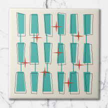 Mid Century Modern Atomblock Teal, Crème, Röd