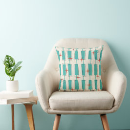 Mid Century Modern Atomblock Teal, Crème, Röd Kudde