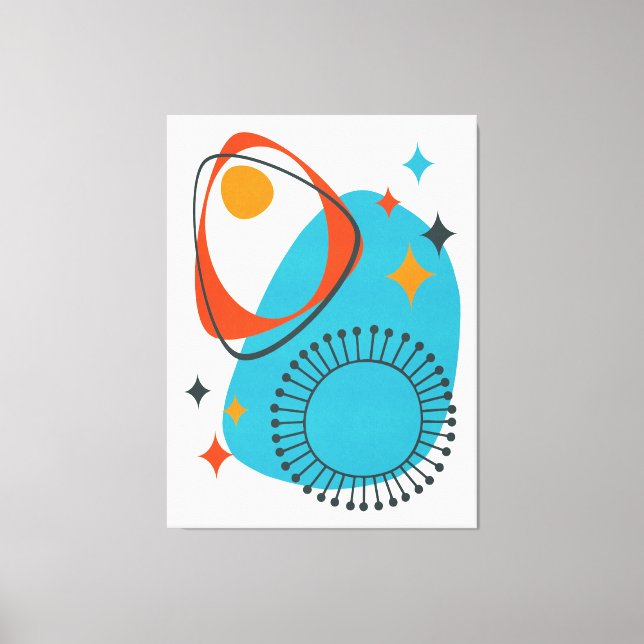 Mid Century Modern Atomic Age 14 Blue, Red, Orange Canvastryck (Framsida)