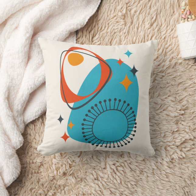 Mid Century Modern Atomic Age 14 Blue, Red, Orange Kudde (Filt)