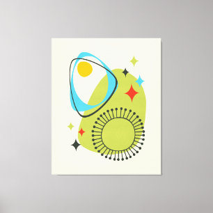 Mid Century Modern Atomic Age 14 Gröntar, Blue Canvastryck