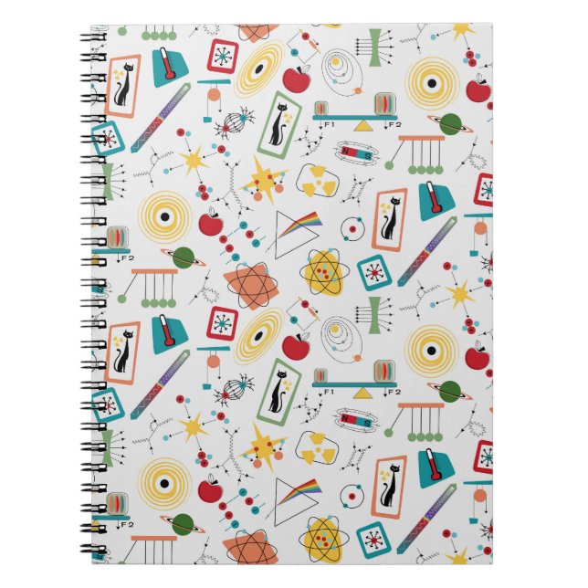 Mid Century Modern Atomic Age STEM Physics Scatter Anteckningsbok (Framsidan)
