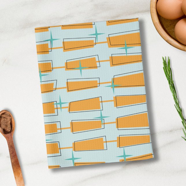 Mid Century Modern Atomic Blocks Aqua, Orange Kökshandduk (Skapare uppladdad)
