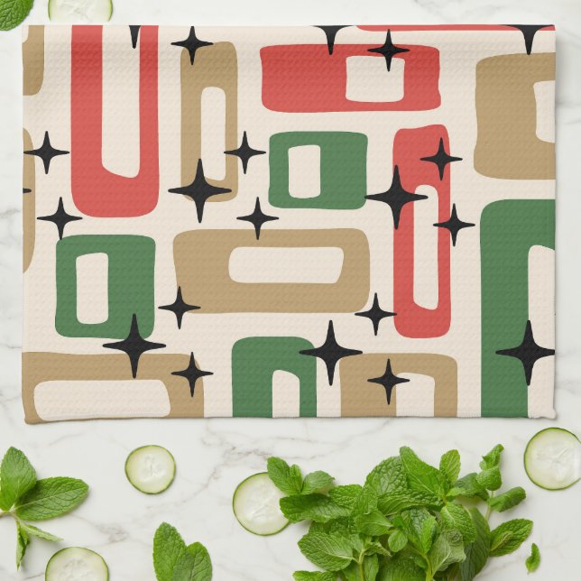 Mid Century Modern Atomic Christmas Kökshandduk (Vikta)