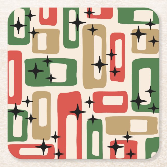 Mid Century Modern Atomic Christmas Underlägg Papper Kvadrat (Framsidan)