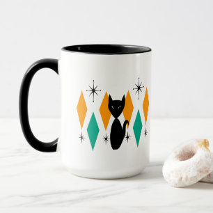 Mid Century Modern Atomic Diamonds Starbursts Cat Mugg