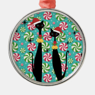 Mid Century Modern Atomic ERA Coola Cat Peppermint Julgransprydnad Metall