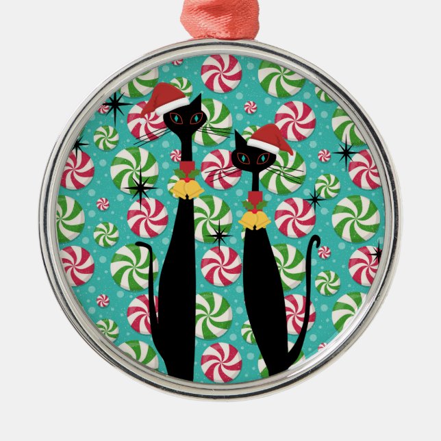 Mid Century Modern Atomic ERA Coola Cat Peppermint Julgransprydnad Metall (Framsidan)
