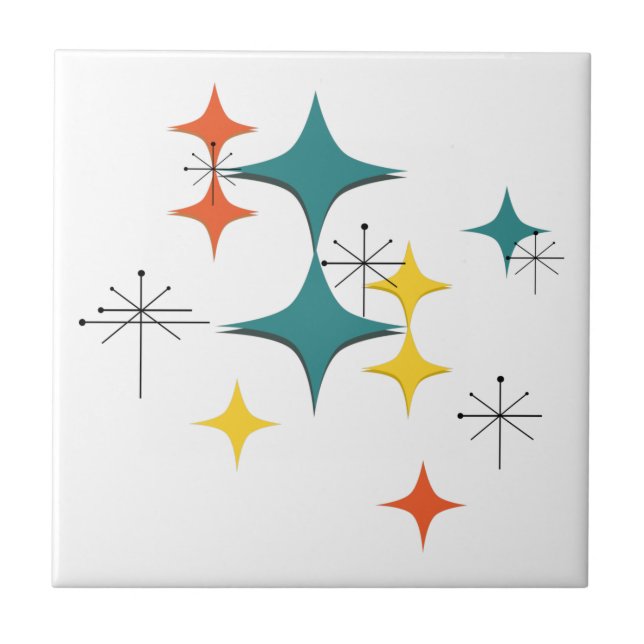 Mid Century Modern Atomic Era Starbursts Turcos Kakelplatta (Framsidan)