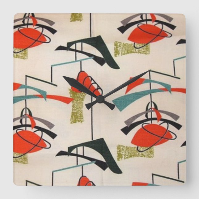 Mid Century Modern Atomic Fabric Wall Clock Fyrkantig Klocka (Framsida)