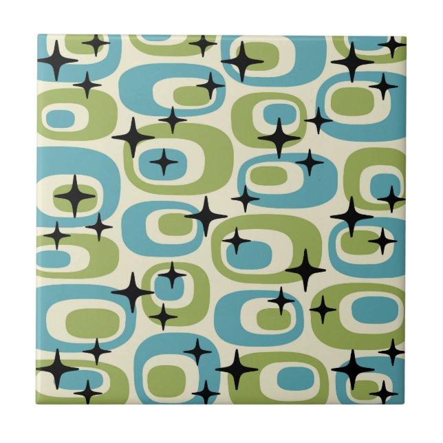 Mid Century Modern Atomic Mönster Kakelplatta (Framsidan)