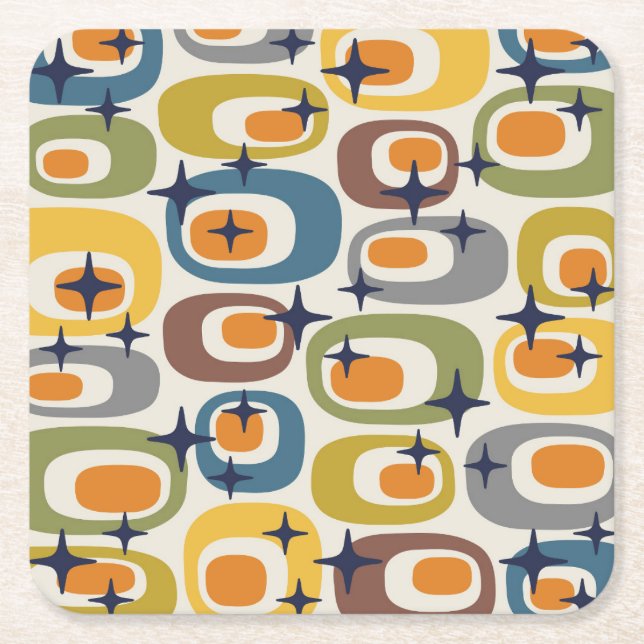 Mid Century Modern Atomic Mönster Underlägg Papper Kvadrat (Framsidan)