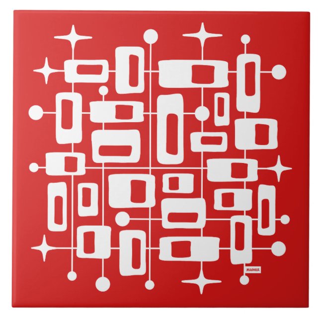 Mid Century Modern Atomisk Abstrakt Kakelplatta (Framsidan)