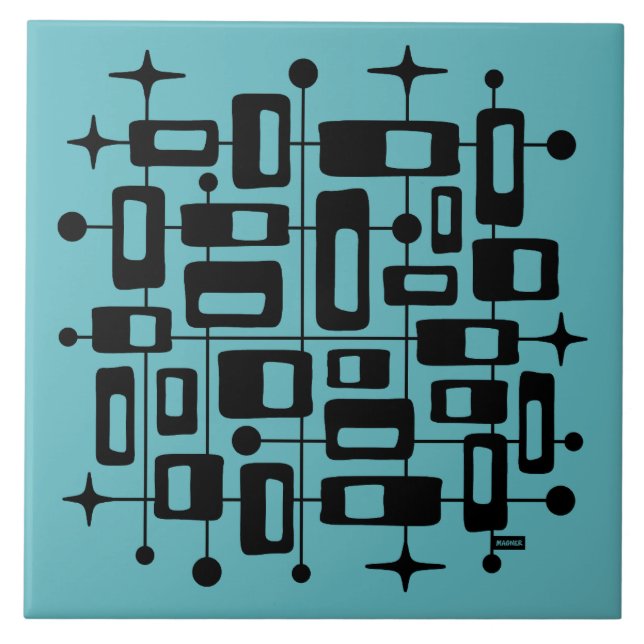 Mid Century Modern Atomisk Abstrakt Kakelplatta (Framsidan)